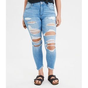 American Eagle destroyed light wash skinny jeans